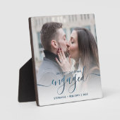 First Christmas Engaged Photo Metallic Blue Script フォトプラーク (正面)