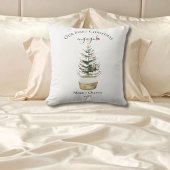 First Christmas Engaged Tree Gold Bow Photo Custom クッション