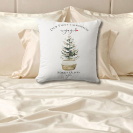First Christmas Engaged Tree Gold Bow Photo Custom クッション