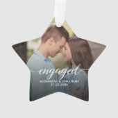 First Christmas Engaged White overlay Custom Photo オーナメント (裏面)