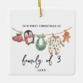 First Christmas Family of 3 with photo cute boho セラミックオーナメント (正面)