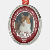 First Christmas Forever Home Cat Photo and Name メタルオーナメント (左)