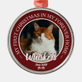 First Christmas Forever Home Cat Photo and Name メタルオーナメント (正面)