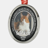 First Christmas Forever Home Cat Photo and Name メタルオーナメント (左)