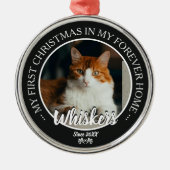 First Christmas Forever Home Cat Photo and Name メタルオーナメント (正面)
