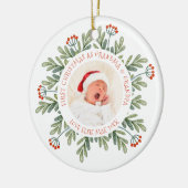 First Christmas Grandma Grandpa Photo Names Leaves セラミックオーナメント (左)