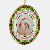 First Christmas Green Pink Photo Baby Keepsake セラミックオーナメント (右)