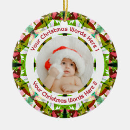 First Christmas Green Pink Photo Baby Keepsake セラミックオーナメント