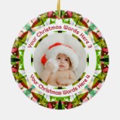 First Christmas Green Pink Photo Baby Keepsake セラミックオーナメント (裏面)