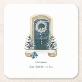 First Christmas In Our Home Watercolor Sage Green スクエアペーパーコースター