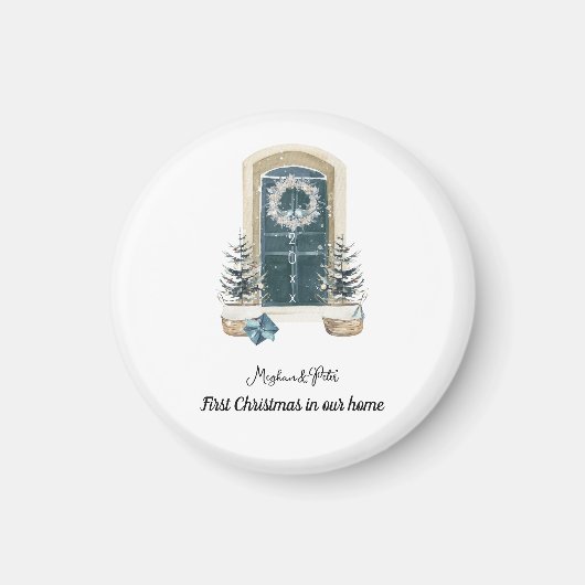 First Christmas In Our Home Watercolor Sage Green マグネット (正面)
