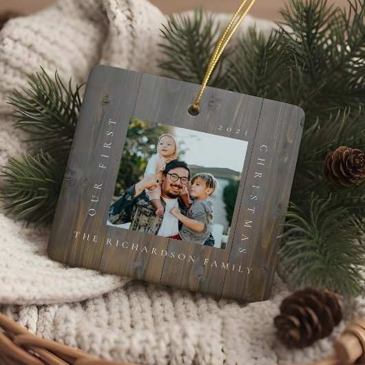 First Christmas In Our New Home 2 Photo Woodgrain セラミックオーナメント