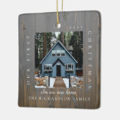 First Christmas In Our New Home 2 Photo Woodgrain セラミックオーナメント (左)