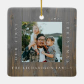 First Christmas In Our New Home 2 Photo Woodgrain セラミックオーナメント (裏面)