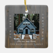 First Christmas In Our New Home 2 Photo Woodgrain セラミックオーナメント (正面)