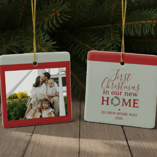 First Christmas In Our New Home Family Photo セラミックオーナメント