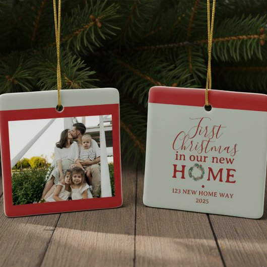 First Christmas In Our New Home Family Photo セラミックオーナメント