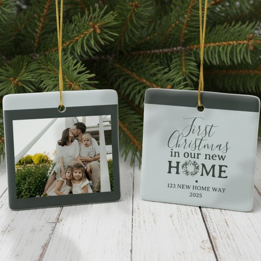 First Christmas In Our New Home Family Photo セラミックオーナメント