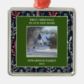 First Christmas in our new Home photo family name メタルオーナメント (正面)