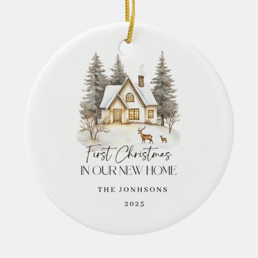 First Christmas in Our New Home Winter View セラミックオーナメント (正面)