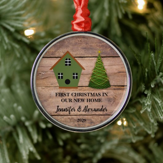 First Christmas in our new Home wood birdhouse メタルオーナメント (ツリー)