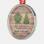 First Christmas in our new Home wood birdhouse メタルオーナメント (左)