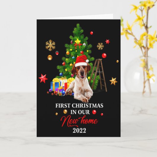 First Christmas In Our New Home Xmas Beagle Dog T  カード (黄色い花)