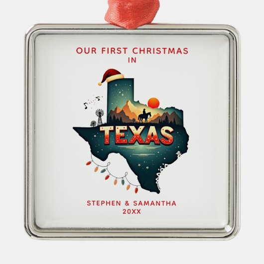 First Christmas In Texas State Personalized メタルオーナメント (正面)