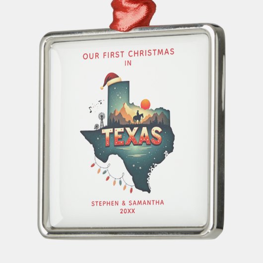 First Christmas In Texas State Personalized メタルオーナメント (左)