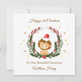 First Christmas Jungle Lion Wreath Christmas Card シーズンカード