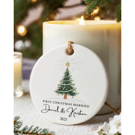 First Christmas Married 2025 Personalized Ornament セラミックオーナメント