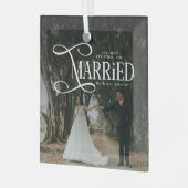 First Christmas Married Mr & Mrs Couples Photo  ガラスオーナメント (正面左)