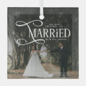 First Christmas Married Mr & Mrs Couples Photo  ガラスオーナメント (正面)