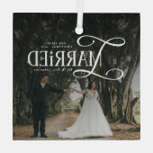 First Christmas Married Mr & Mrs Couples Photo  ガラスオーナメント (裏面)