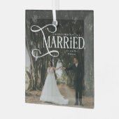 First Christmas Married Mr & Mrs Couples Photo  ガラスオーナメント (正面左)