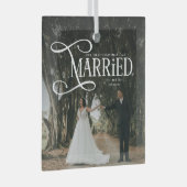 First Christmas Married Mr & Mrs Couples Photo  ガラスオーナメント (正面右)