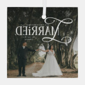 First Christmas Married Mr & Mrs Couples Photo  ガラスオーナメント (裏面)