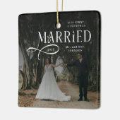 First Christmas Married Mr & Mrs Couples Photo  セラミックオーナメント (左)