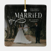 First Christmas Married Mr & Mrs Couples Photo  セラミックオーナメント (裏面)