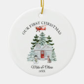 First Christmas New Home Airplane House Dog Custom セラミックオーナメント (正面)