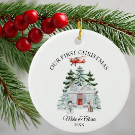 First Christmas New Home Airplane House Dog Custom セラミックオーナメント