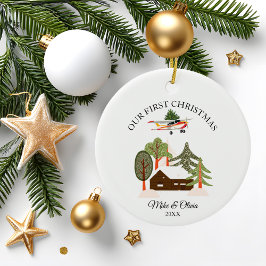 First Christmas New Home Cessna Airplane and Tree セラミックオーナメント