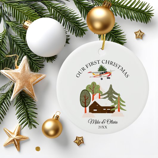 First Christmas New Home Cessna Airplane and Tree セラミックオーナメント