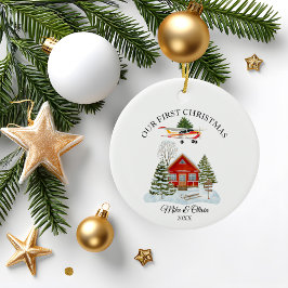 First Christmas New Home Cessna Airplane and Tree セラミックオーナメント