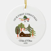 First Christmas New Home Cessna Airplane and Tree セラミックオーナメント (正面)