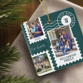First Christmas New Home Fun Postage Stamp Photos セラミックオーナメント