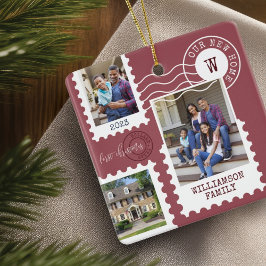 First Christmas New Home Fun Postage Stamp Photos セラミックオーナメント