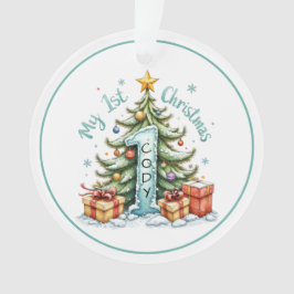 First Christmas Ornament – Snowy Tree & Gifts オーナメント