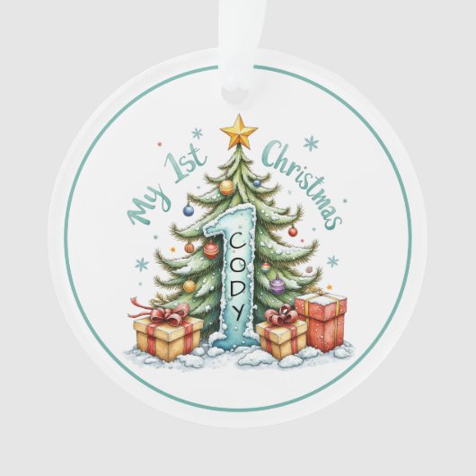 First Christmas Ornament – Snowy Tree & Gifts  オーナメント (正面)