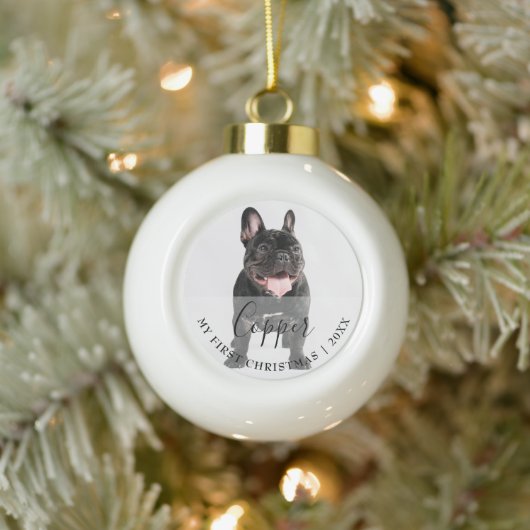 First Christmas Pet Photo Script Name Ornament セラミックボールオーナメント (ツリー)